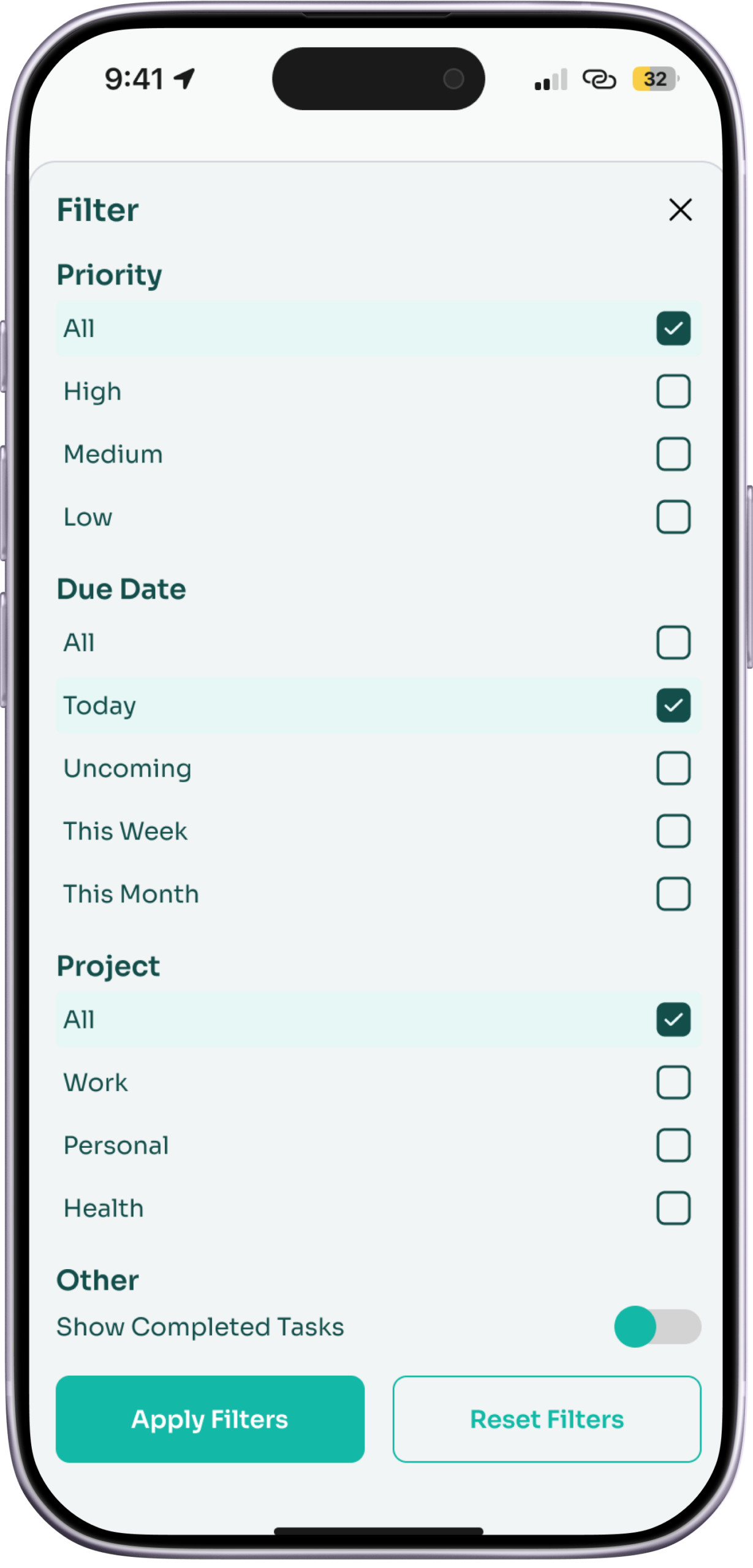 Tide task screen